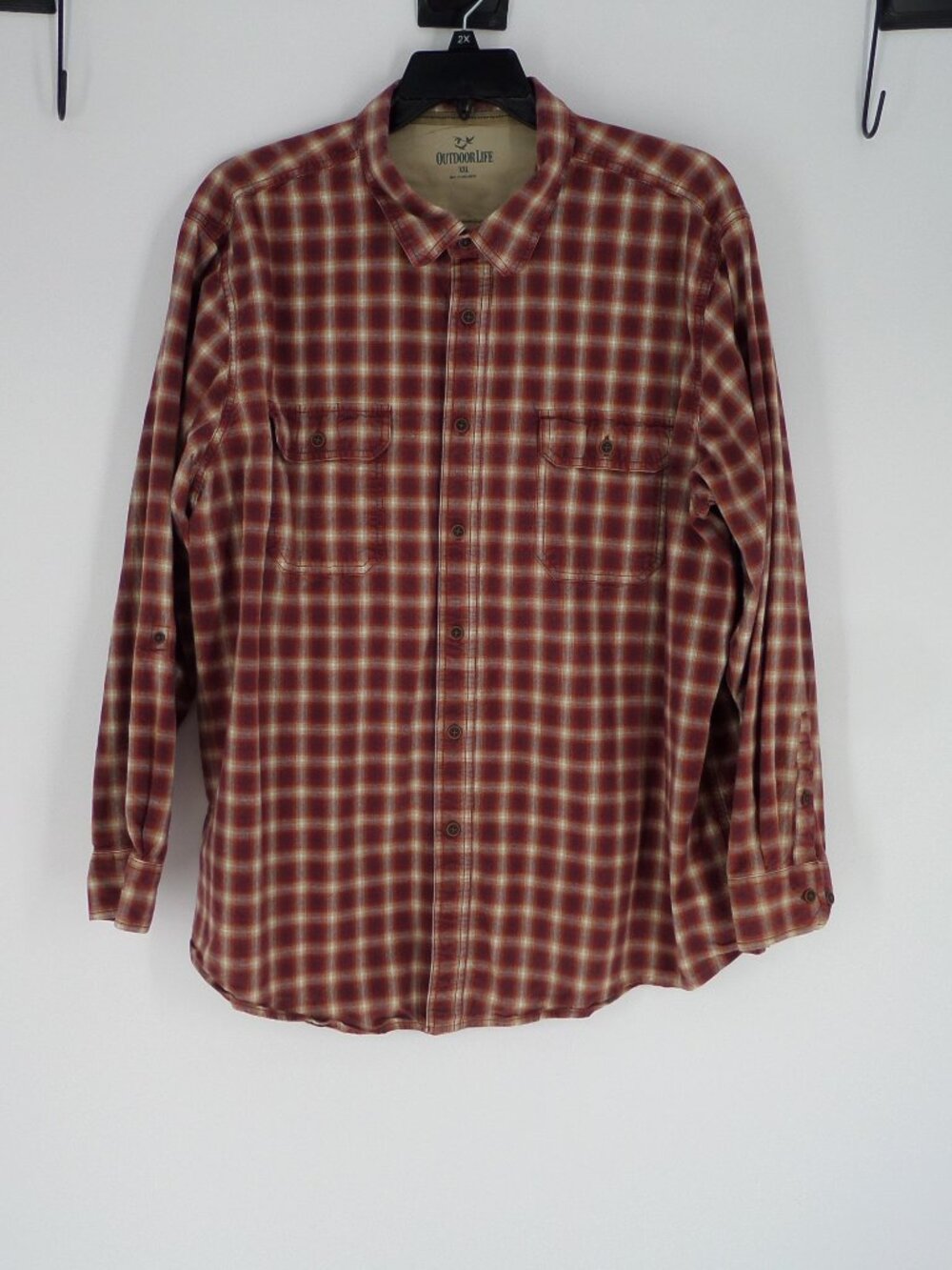 Outdoor Life Men's Long Sleeve Shirt Workware Orange Plaid Size XXL EUC